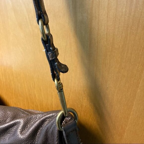 FOSSIL Large Tote Leather With Metallic Sheen Vintage Fabric  Strap Y2K - Picture 5 of 12